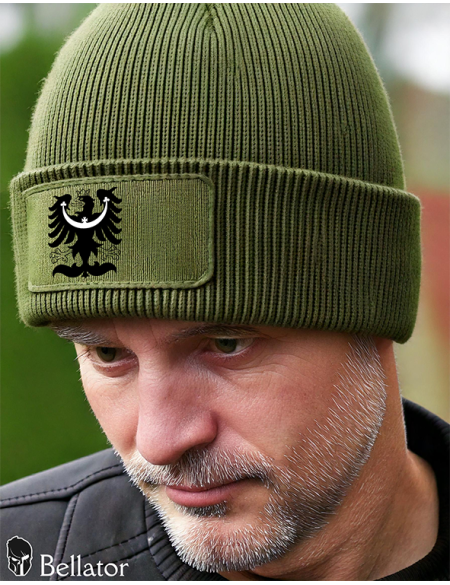 Pletená čepice symbol Slezská orlice 01 černá